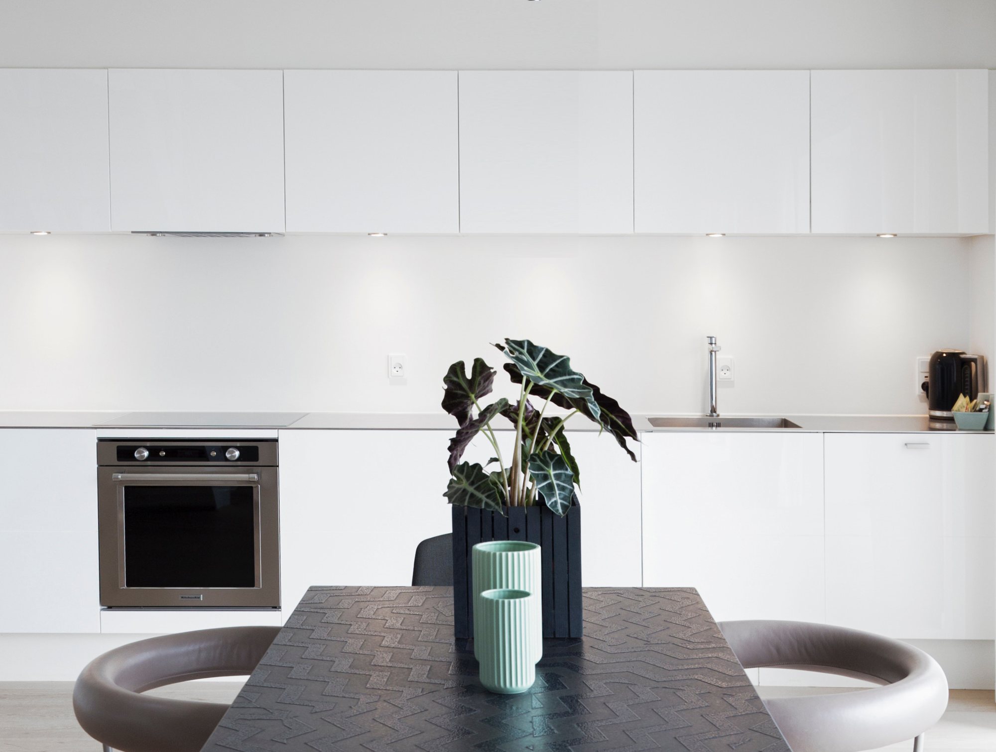 Minimal handleless kitchen with integrated appliances